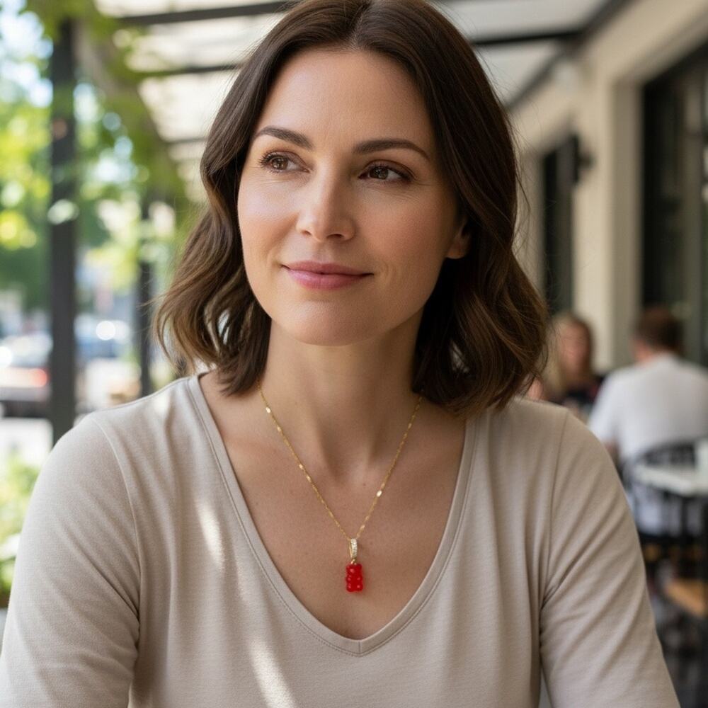 Gold Plated Red Bear Pendant Chain Necklace
